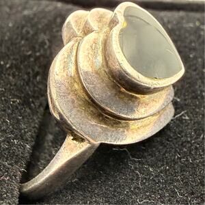 Vintage Sterling Silver .925 Heart Ring | Black Onyx Center | Size 7